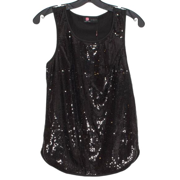 NWT Kancy Kole Womens Tank Top Sequin Sleeveless Mixed Media Black Small KV - Picture 1 of 5